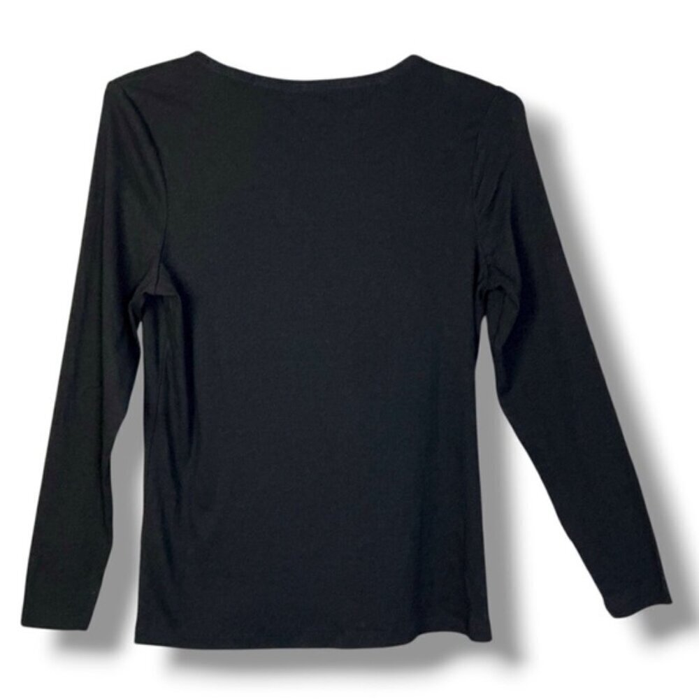 Esmara Long Sleeve Henley Ribbed Top Round Neck Tee Button Detail Black XL 16/18 - Picture 3 of 16